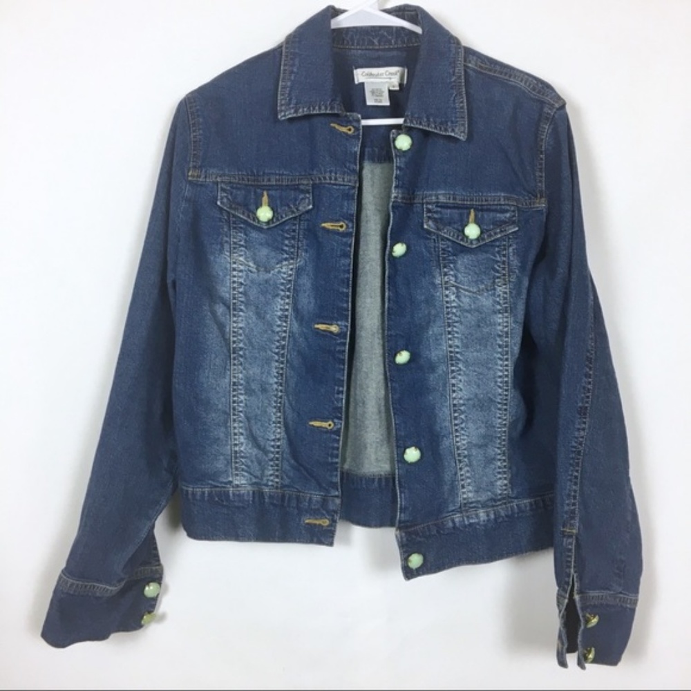 Coldwater Creek Denim Jean Jacket Green Buttons